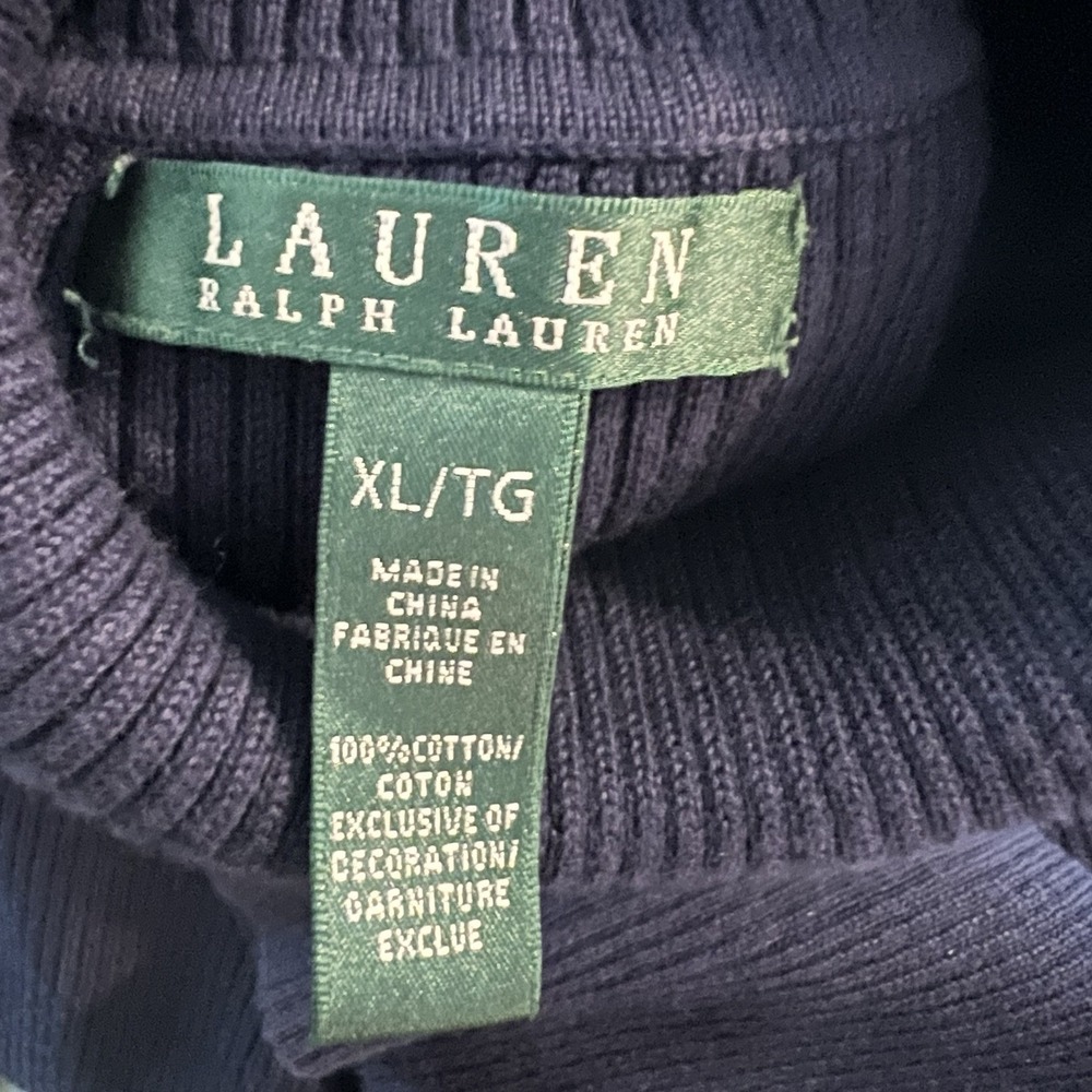 New Lauren Ralph Lauren Turtleneck Sweater XL Ribbed Pullover Navy Blue - Picture 4 of 5